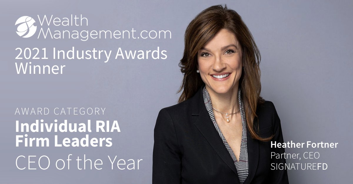 SignatureFD’s Heather Robertson Fortner <a href="/HeatherRFortner/">Heather Fortner</a> named CEO of the Year for the category Individual RIA Firm leaders by <a href="/wealth_mgmt/">WealthManagement.com</a> Please refer to SignatureFD’s disclosures for client retention calculations and ranking information signaturefd.com/important-disc…