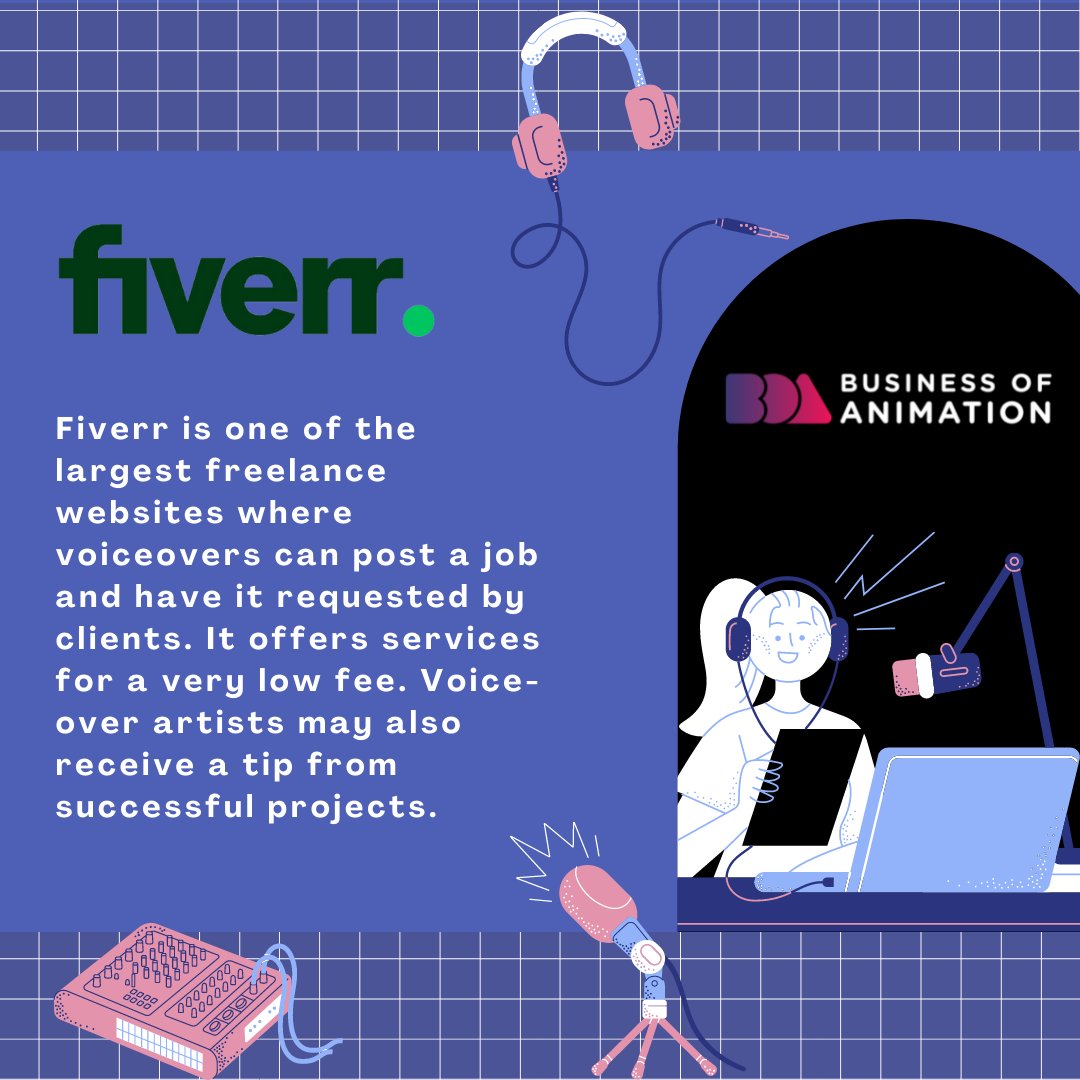 5 Websites To Find Voiceover Artists For Your Freelance Animation Business 

1. Voice123 
2. Voices 
3. Fiverr 

#animationvoiceover #animationvo #voiceovercasting #voiceoverjobs #voiceoverartists
#AnimationBusiness #AnimatedBusiness #AnimatorsBusiness #AnimationStudio #Animation