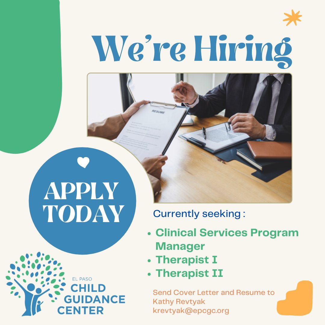 ✨We are hiring! CGC is a dynamic, accredited, community-based mental health center that serves children, youth, families, and those who support and serve them. Visit epcgc.org/career-opportu… for more information. Candidates apply today! ✨