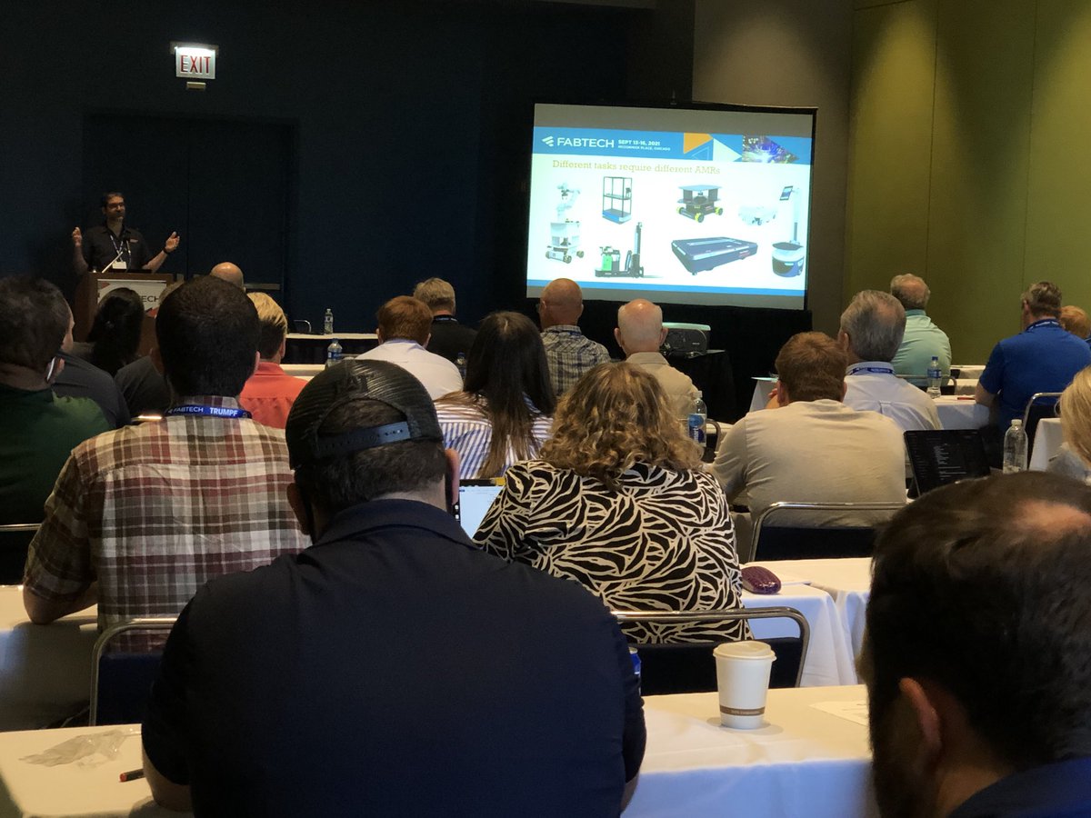 Start to 2nd half of #FABTECH2021 #robotics workshop with ⁦<a href="/ImRobotMechanic/">Jason Walker</a>⁩ talking diff #AMRs &amp; for diff applications to a packed house ⁦<a href="/FabtechExpo/">FABTECH</a>⁩