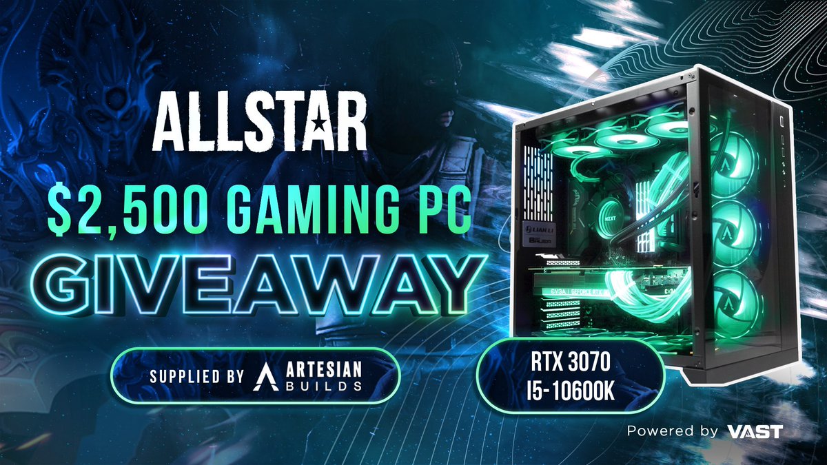 📣 Allstar PC Giveaway with VAST 
🚨 We are giving away an amazing $2,500 RTX 3070 | I5 - 10600K gaming PC to one lucky Allstar content creator!!🚨 
🔁 RT &amp; Tag 2 of your friends!

👇 Enter to WIN!! 
vast.gg/giveaways/ys6t…
#gamingpc #giveaway #csgo #dota2