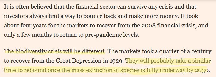 think_or_swim's tweet image. At first glance reads like a wind-up but no, this, via ⁦@ExtinctionR⁩ is an actual ⁦@FT⁩ screenshot calculating how long it will take the “economy” to bounce back after…a global mass extinction event…

…good luck with that, guys
