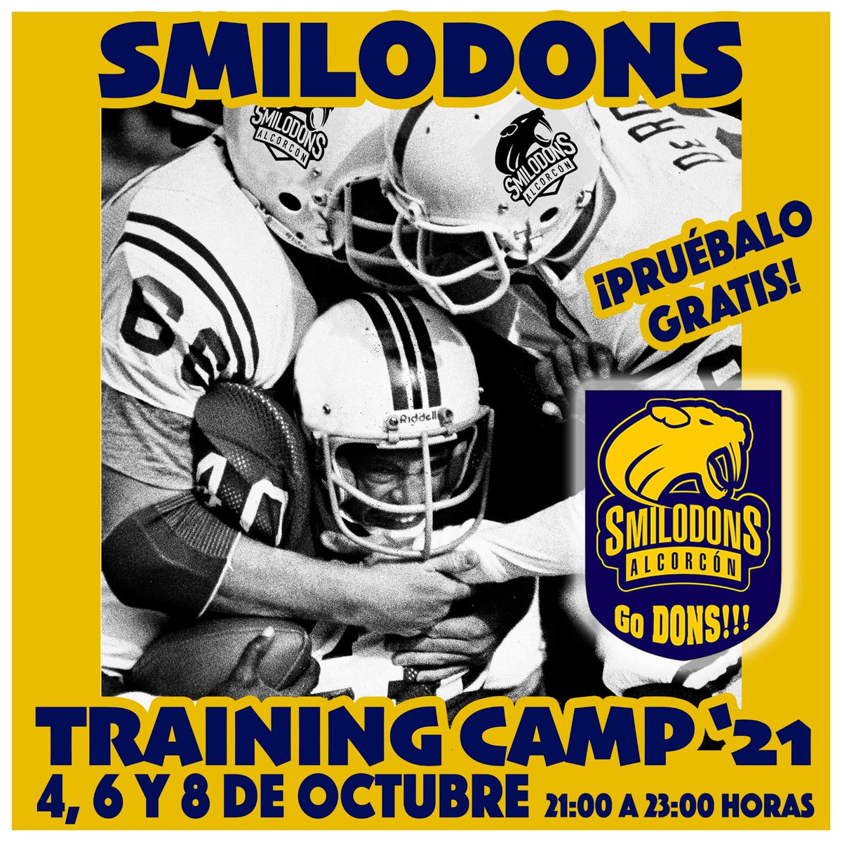 Smilodons's tweet photo. Empieza la temporada 2021/22! Para todos aquellos que os llame la atención este deporte, para los que os gusta la adrenalina, el contacto, la velocidad, la estrategia, para altos, para bajos, para TODOS!!!! Animaos! En el campo Esteban Márquez, Alcorcón! Dadle a RT! #Smilodons https://t.co/u4mu996bvB