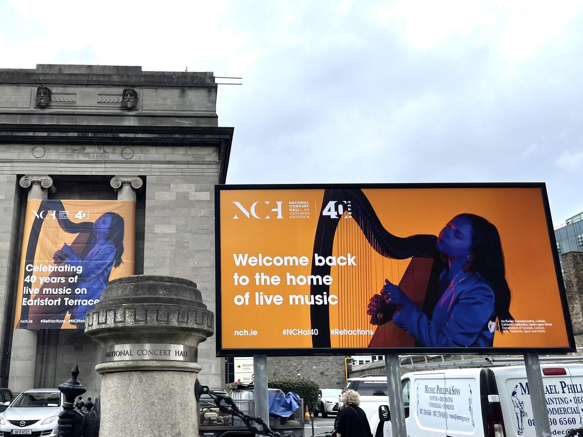 RobertJNRead's tweet image. Loving this great splash of colour across our grey facade @NCH_Music. A bright statement celebrating the return of live music #NCHat40 #Refractions