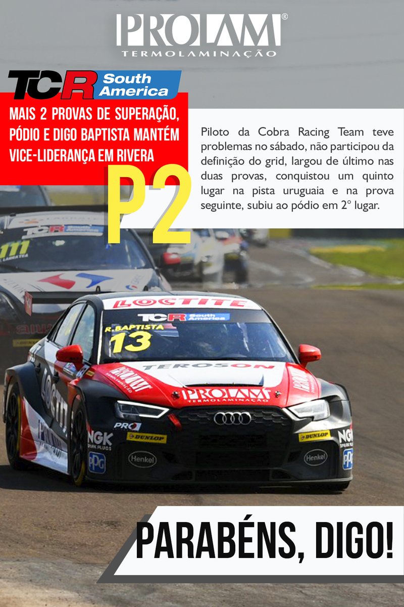 prolam's tweet image. Emoções fortes em Rivera durante as provas da 3° etapa da @tcrsouthamerica. Digo Baptista se manteve na vice-liderança da competição atingindo o 2° lugar no pódio. 

#tcrsouthamerica #digobaptista #cobraracing #prolam #comunicacaovisual #acabamentosgraficos #filmesespeciais