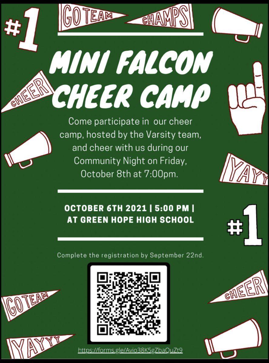 GreenHopeCheer's tweet photo. Check out information attached for our upcoming Falcon Mini Camp! @GHHSSports @GHHSPTSAORG @Green_Hope_High https://t.co/yX0knpshY1