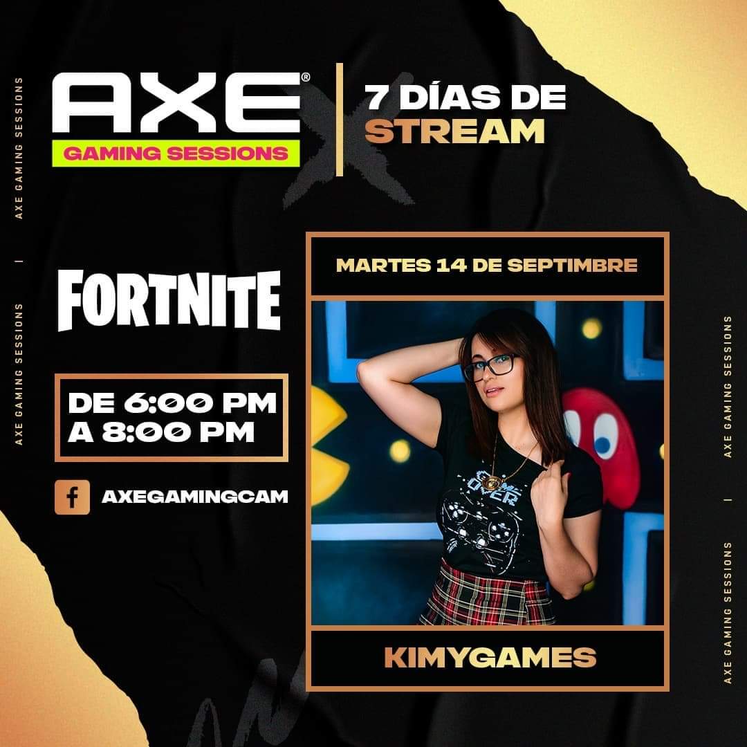 KimyGames's tweet photo. Acompañame este martes en el streaming desde la fanpage de Axe Gaming 🎮🔥
Estaremos jugando #fortnite y regalando Skin. Nos vemos!!
.
.
.
#AXEGAMING #elnuevoefectoaxe #AXEGamingSessions #mundogamer #gamergirl https://t.co/Fz6ELjU3fK