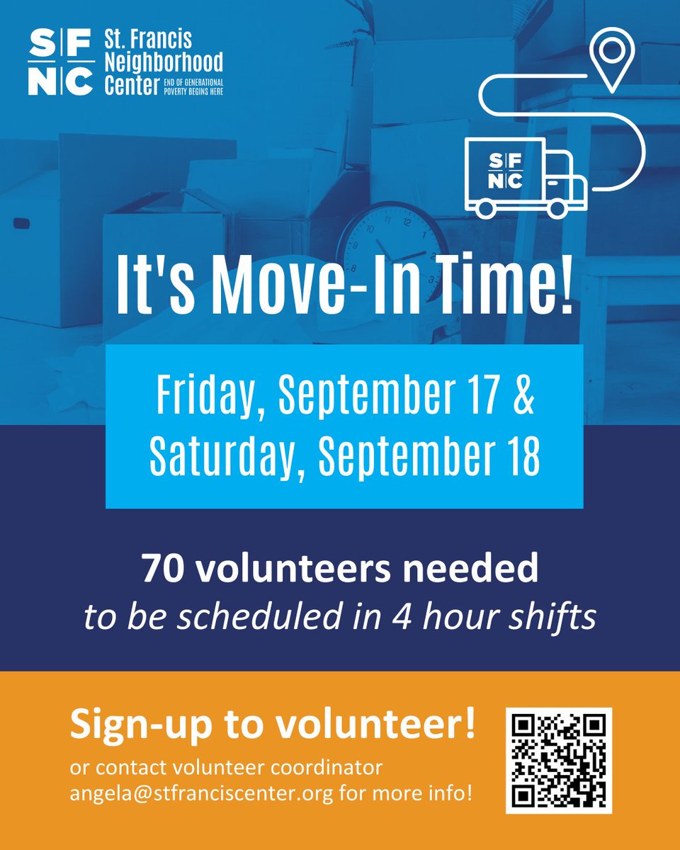 Support <a href="/StFrancisBmore/">St. Francis Neighborhood Center</a> as they move back into their space in Reservoir Hill post-renovation! Join this Friday 9/17 to help prepare and Saturday, 9/18 to help with the heavy lifting. Sign up at ➡️ forms.gle/LNUb1HNkm1Q6wR….