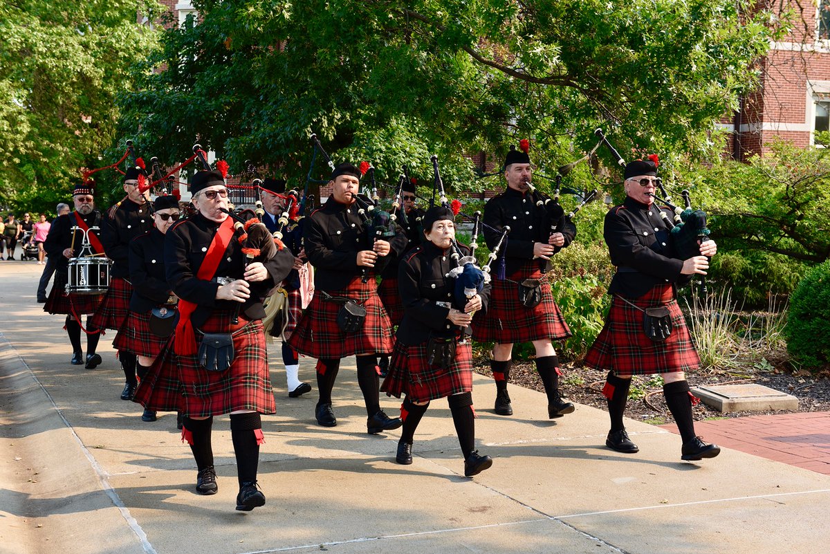 Boone County Fire Protection District Pipes & Drums group march along The Quad