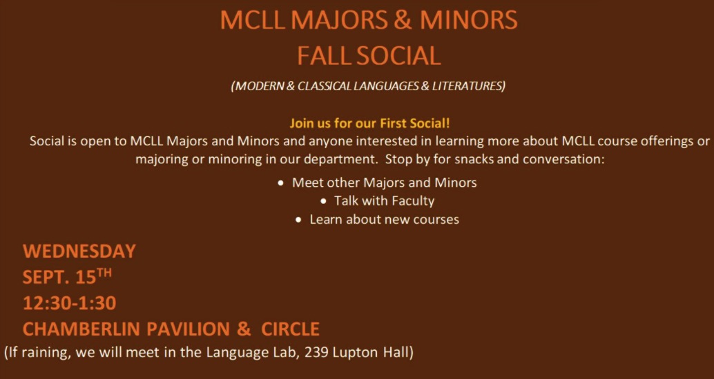 and_utc's tweet image. On Wednesday, stop by the Study Abroad fair in the lobby of Lupton between 11-1 and then come outside to Chamberlain Pavilion to MCLL&apos;s fall social from 12:30 to 1:30!