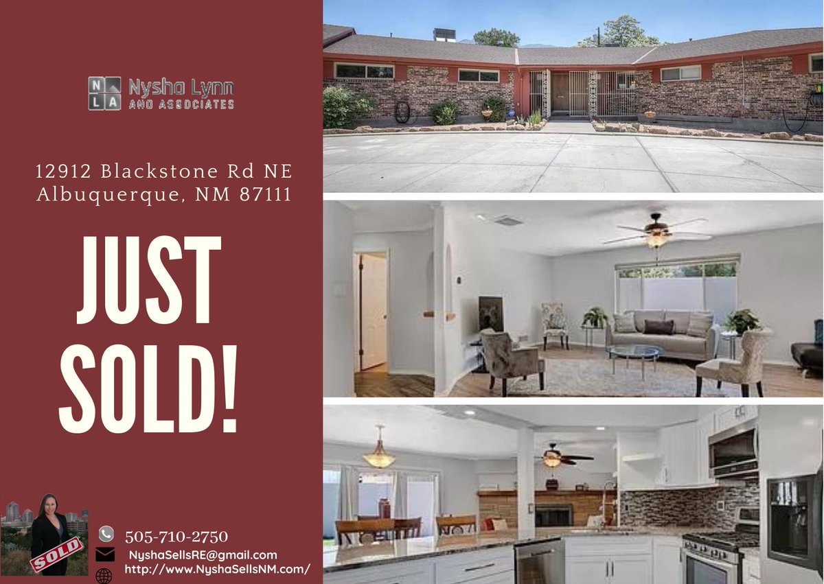 12912 Blackstone Rd, Albuquerque, NM 871 has officially SOLD!
I can help you sell yours too! Call me at 505-710-2750
#realestateagents #realestatesales #realestategoals #listingagent #realestatetipsforbuyers #homeowner