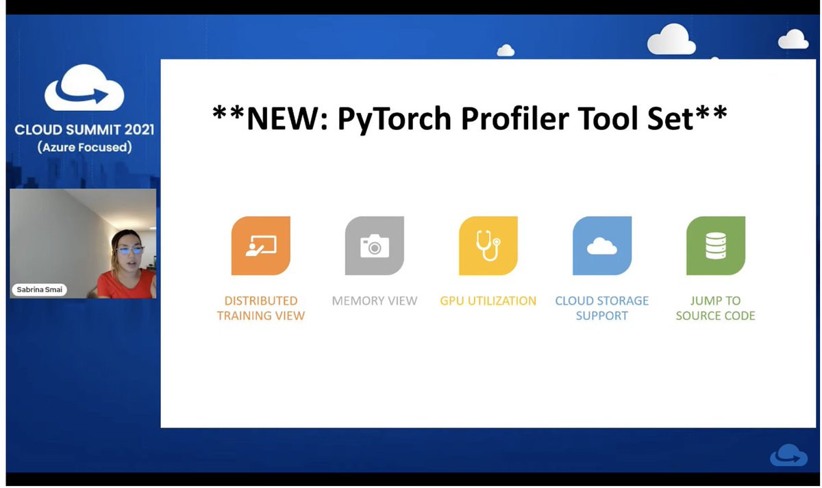 Oliver Nguyen (@olivernguyen) on Twitter photo Sabrina Smai, Product Manager at Microsoft, explains PyTorch Profiler v1.9, a new release that helps diagnose and fix machine learning performance issues. <a href="/CloudSummitLive/">Cloud Summit (Azure Focused)</a>
#CloudSummit #artificialintelligence #ai #machinelearning Sabrina Smai, Product Manager at Microsoft, explains PyTorch Profiler v1.9, a new release that helps diagnose and fix machine learning performance issues. <a href="/CloudSummitLive/">Cloud Summit (Azure Focused)</a>
#CloudSummit #artificialintelligence #ai #machinelearning
