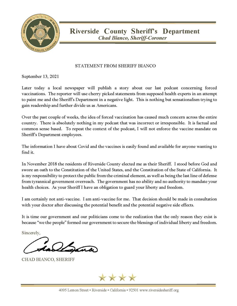 RSO's tweet image. Statement from @SheriffBianco 

riversidesheriff.org/CivicAlerts.as…