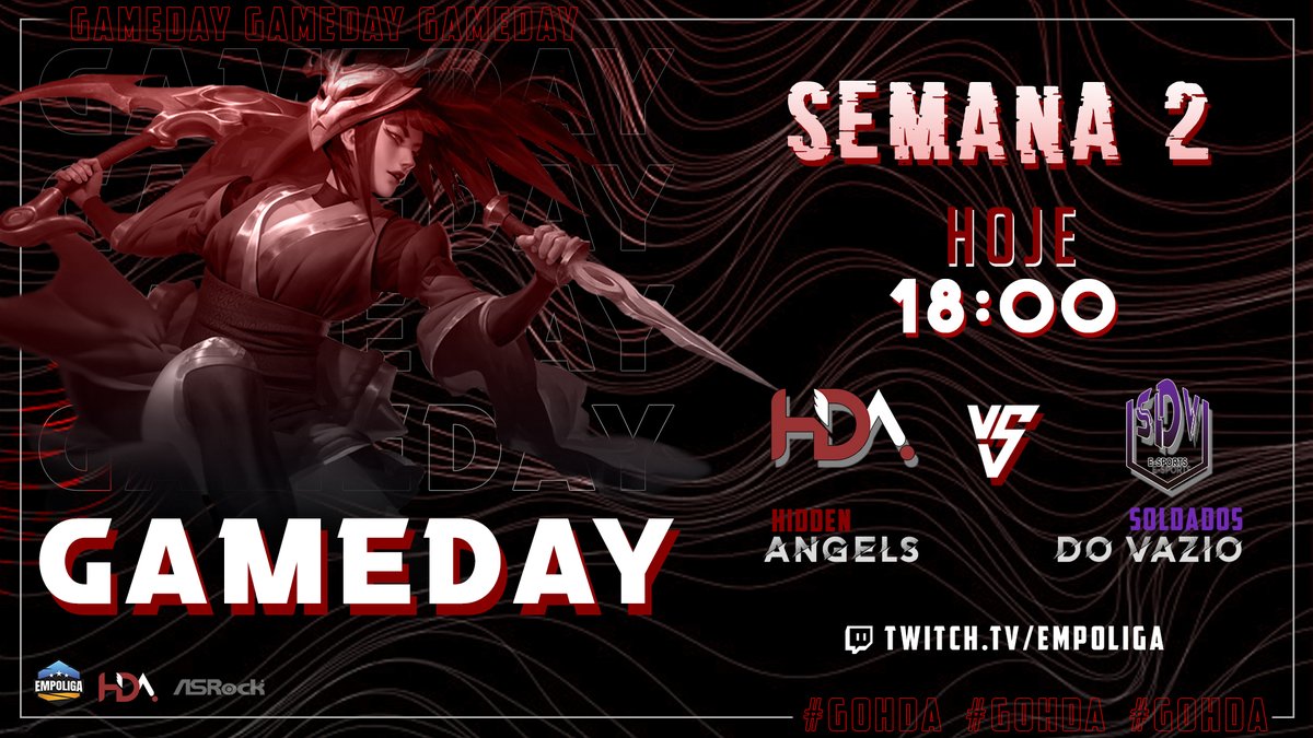 Hoje é dia de jogo!!! 
Vamos enfrentar a <a href="/SDVesports/">SDV E-sports</a> em Summoners Rift às 18:00 na @empoligaoficial. Jogo vai ser transmitido em twitch.tv/empoliga.
Contamos com a torcida de todos vocês hoje
#GOHDA