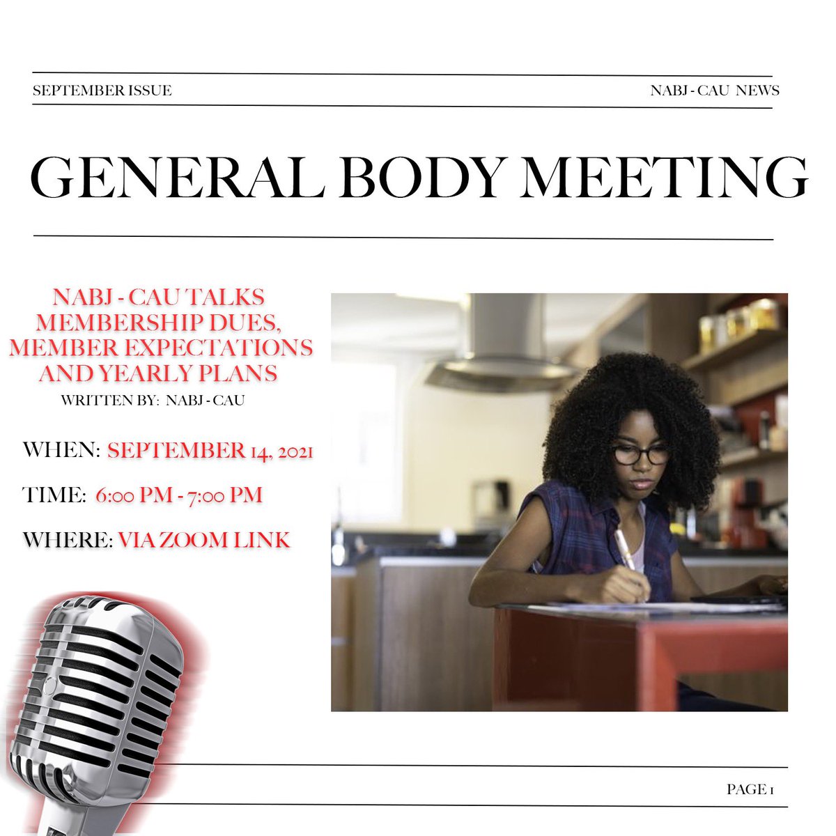 Thank you to everyone who decided to sign up to join NABJ 😁🗞!! Make sure to clear your calendar because we have our first general body meeting happening TOMORROW at 6PM via zoom ! Cannot wait to see you there! Zoom link is located in the GroupMe.