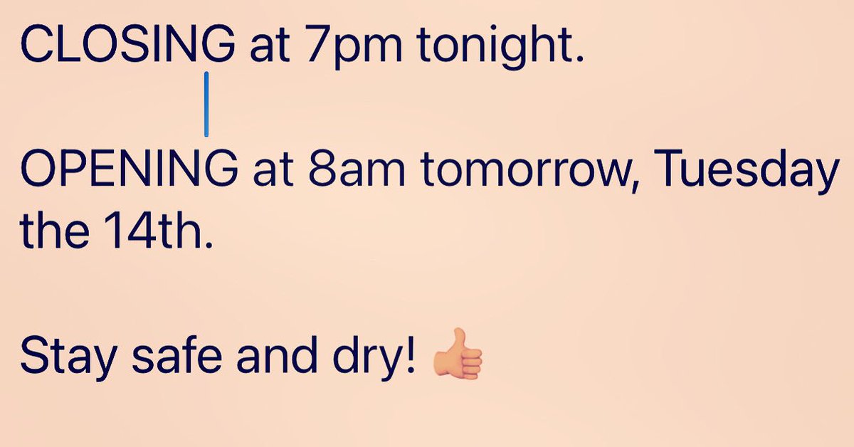 We will be closing tonight at 7pm and opening a little late tomorrow, weather permitting, 8am. Stay safe and dry!  #blackholelovesyou