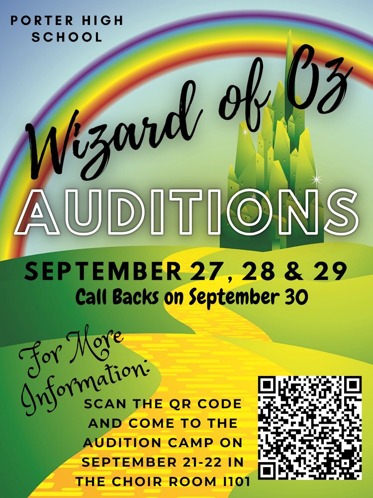 Spread the word! <a href="/PorterSpartans/">Porter HS</a> <a href="/newcaneyisd/">New Caney ISD</a> #musical #wizardofoz