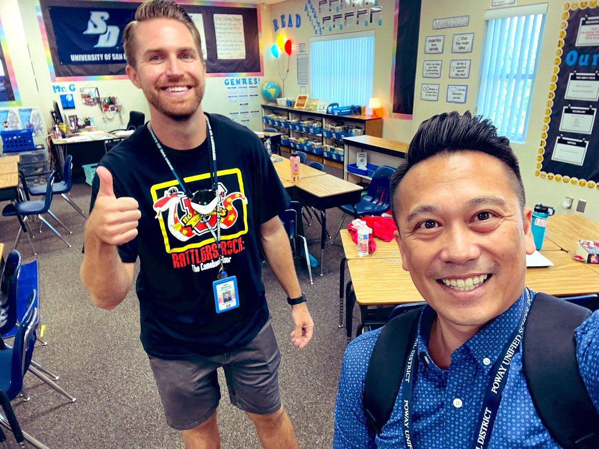 MisterDelaCruz's tweet photo. Meet @ItsMrGentile! Excited to be working with him and his 5th Ss this year. #hairtwin Special s/o @kozak_judy @SidiaLeadership for the warm welcome. #pusdvoyager @PUSDinnovate @Midland_PUSD @PowayUnified https://t.co/9Ahfp8eeBt