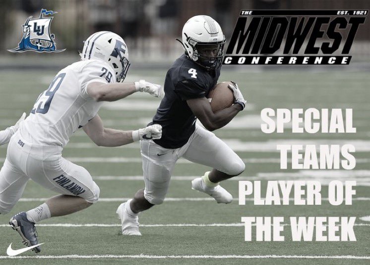 LUVikingsFB's tweet image. Congrats to Jr. WR Cam Wicks on being named Midwest Conference Special Teams Performer of the Week. #DontFlinch⚪️🔵