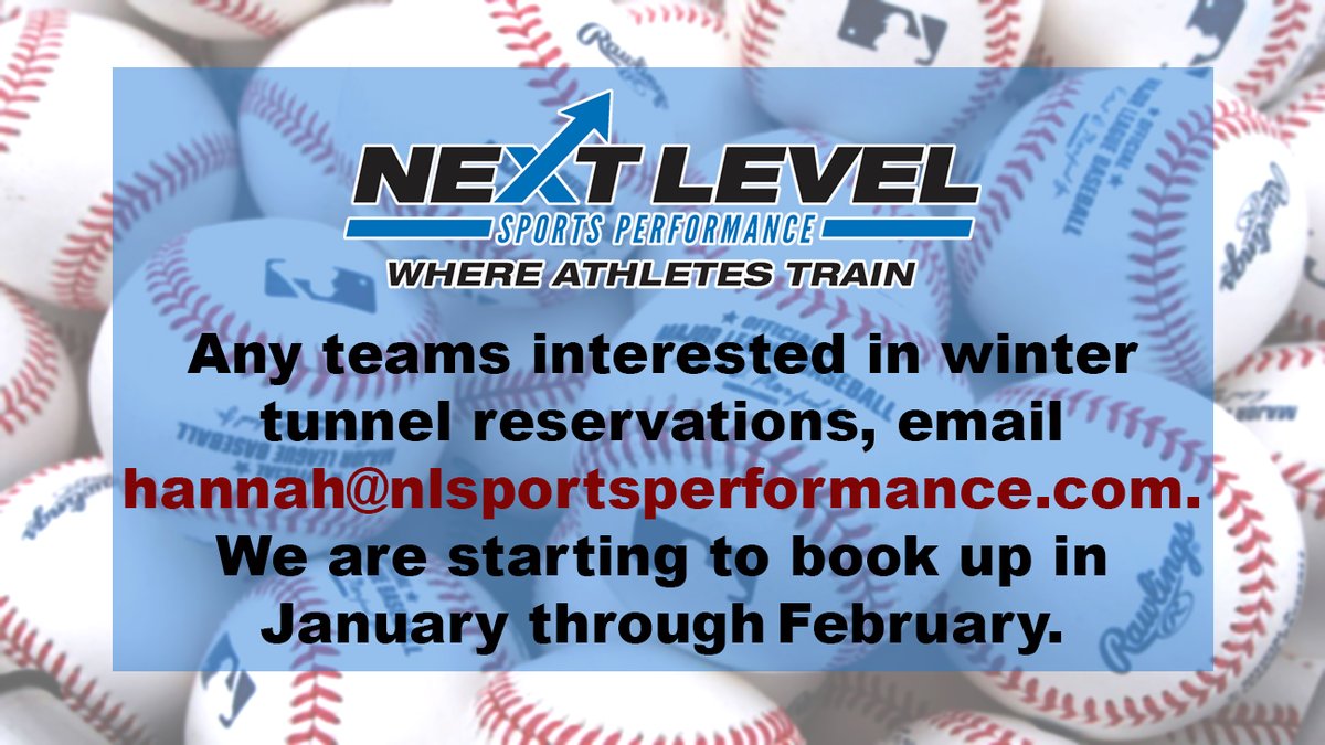 Next Level Sports Performance (@nextlevel_sp) on Twitter photo Hey ya'll,
We have teams starting to reserve tunnels on weeknights and weekends. If you are interesting in booking tunnels during the winter- early spring, please email Hannah at hannah@nlsportsperformance.com to book. Hey ya'll,
We have teams starting to reserve tunnels on weeknights and weekends. If you are interesting in booking tunnels during the winter- early spring, please email Hannah at hannah@nlsportsperformance.com to book.