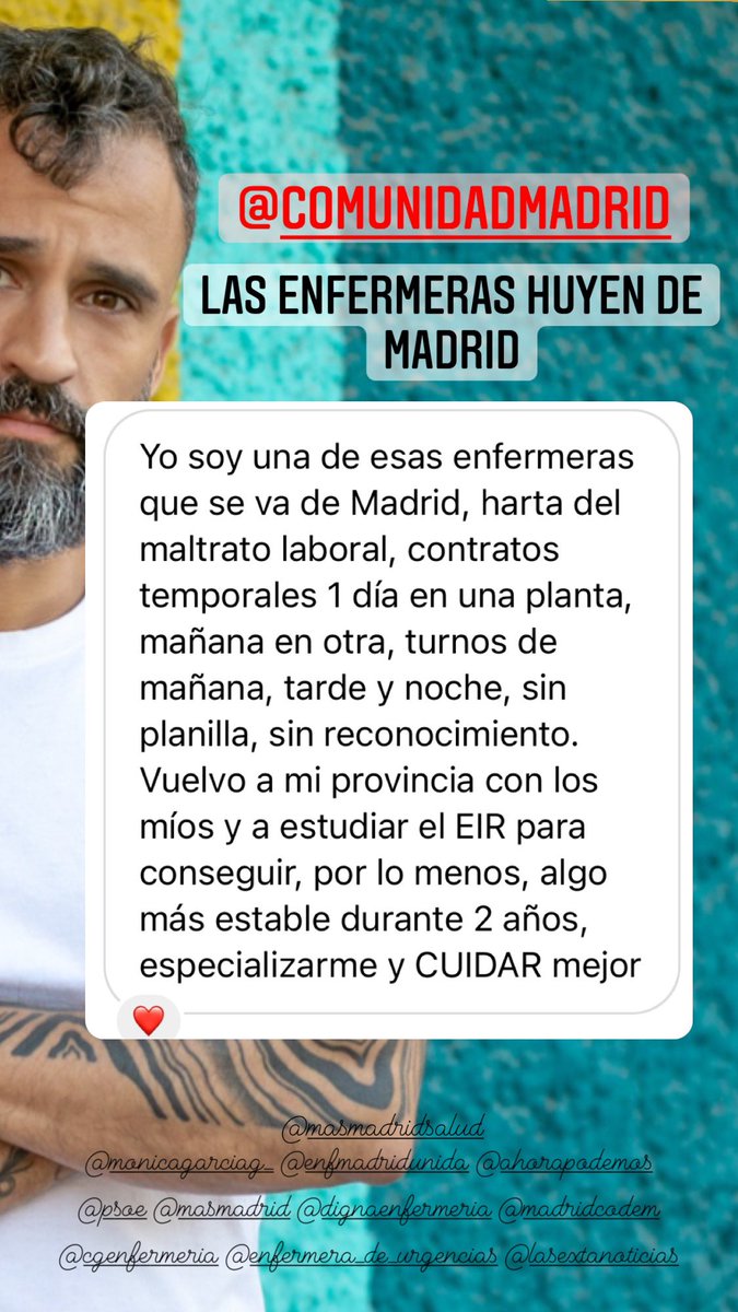 victorAparicioM's tweet photo. @DignaEnfermeria @ComunidadMadrid @IdiazAyuso Este es un testimonio más de cientos de enfermeras que deciden abandonar la @ComunidadMadrid .
La tercera ciudad q peor paga a las enfermeras y con mayores jornadas.
NADIE VA A QUERER TRABAJAR EN MADRID DE ENFERMERA.
@Monica_Garcia_G @MasMadridSalud 
#SanidadPública https://t.co/nIMZvtoJKm