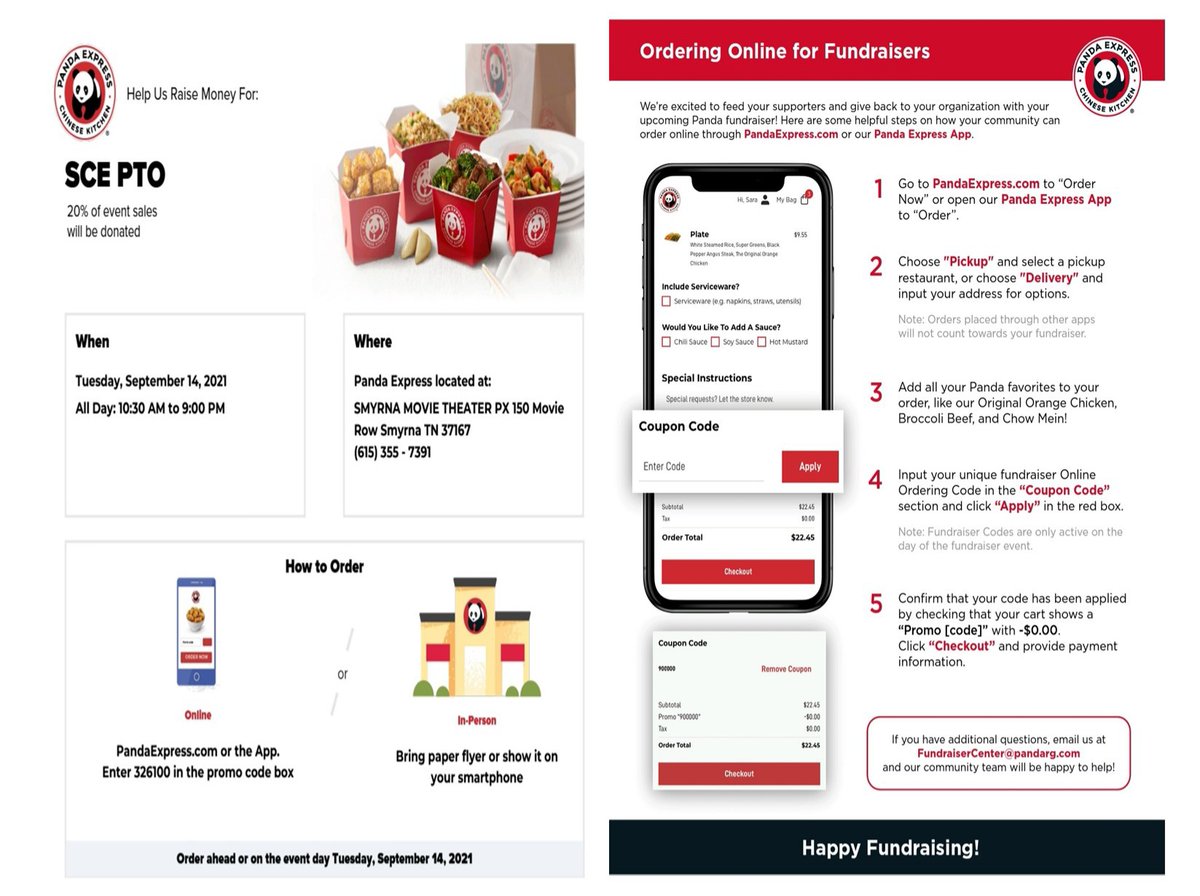 Tomorrow is spirit day at Panda Express Smyrna. Instructions attached. Order online or dine in.. lets show SCE some love.. #scecardinals  #creeklife #scepto