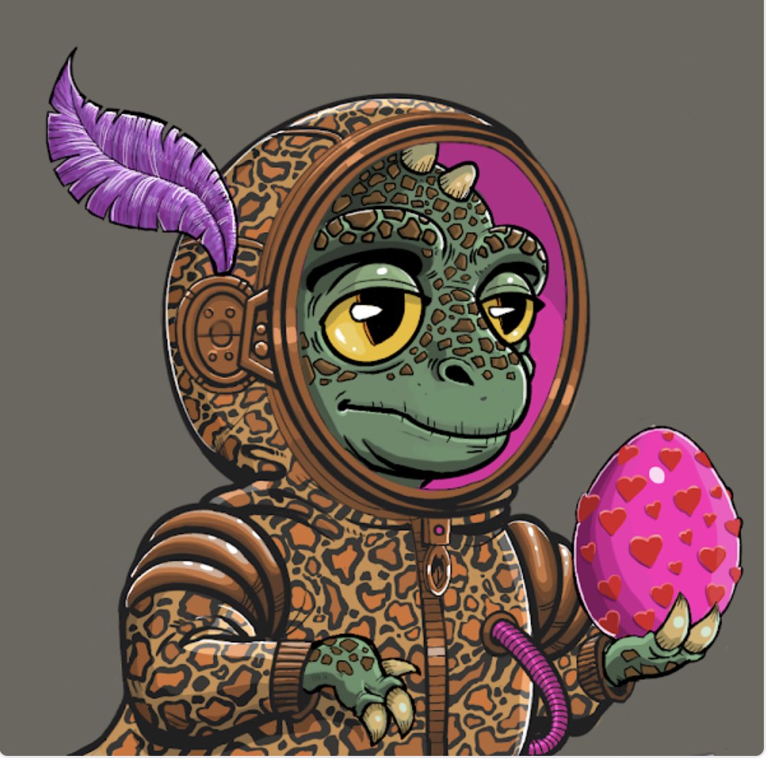 inscribedbtc's tweet photo. I have a lot of cool looking @SpaceDinosClub dinos, but my rarest is my gold suit albino companion who’s rarity is 362 because of the feather in his cap. Looking forward to e2 of dinos &amp; 🥩! #SP2theMoon #NFTs #SPC https://t.co/UY0tIP0DRH