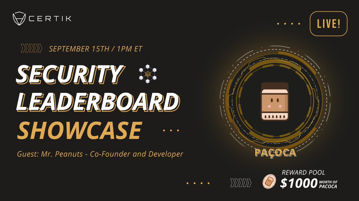 CertiKCommunity's tweet photo. 🎉#LIVEShowcase AMA with @pacoca_io 
 
🎁Rewards: $1k of $PACOCA
🗓️Sept 15th, 1PM ET

Rules:
1⃣Follow @ShentuChain, @certikorg, &amp; @pacoca_io 
2⃣Join our Telegram https://t.co/B3srX24e8N
3⃣Ask Paçoca/Leaderboard related Question HERE: 
https://t.co/DXFfIp9arG
4⃣RT &amp; Tag 3 Friends https://t.co/qji97ocY6J