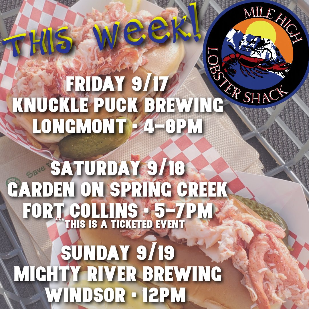 Hey #lobsterlovers! Here is where you can catch us this week! 

#lobsterrolls #lobster #tasty #findushere #goodeats #localfoodtruck #fromtheoceanwithlove  #fromoceantotable #coloradofood