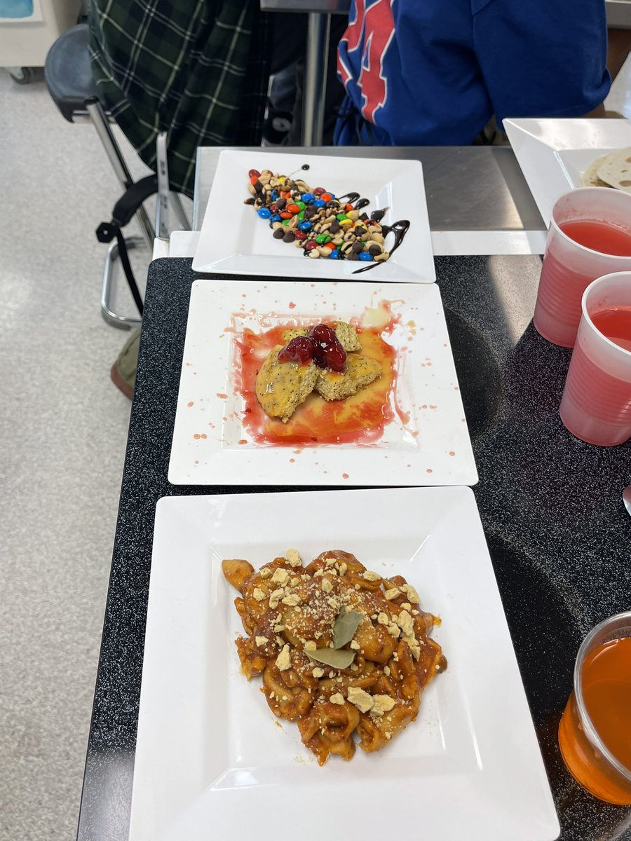 LTFCS's tweet photo. North Campus foods classes learned about MRE food packs from the National Guard today and were challenged to prepare and plate them! Great work everyone! Look at those aprons! https://t.co/pkEufNev6Y