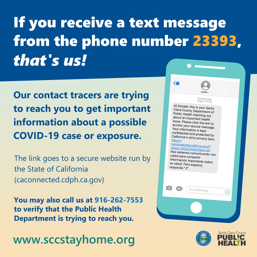 SCCgov's tweet image. With the Delta variant spreading more rapidly than previous COVID-19 variants, contact tracers are working hard to reach every case and contact. If you receive a message from the number 23393, be sure to respond. It could save a life.