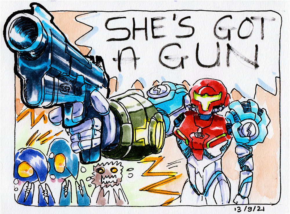 The Bounty Hunter carries a powerful weapon. 🔫

#MetroidDread #Metroid