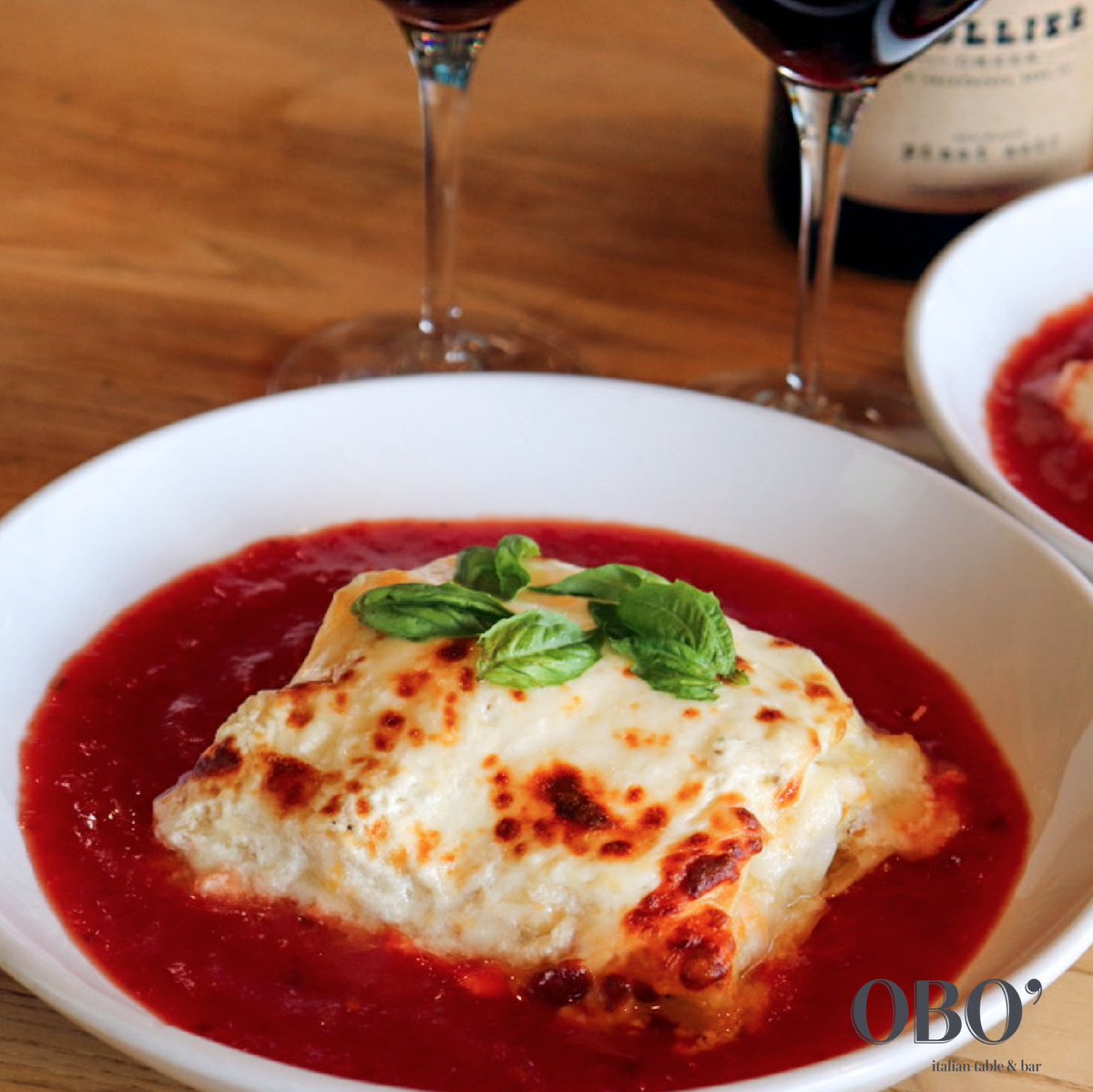 This Week's OBO' Italian $29 Dinner for Two &amp; Bottle of Wine Special (9/13-9/19) is Four-Cheese Alfredo Lasagna with Fresh Basil and Marinara, served with Garlic Parmesan Focaccia. Paired with a Select Bottle of Wine.
oboitalian.com/order-online/