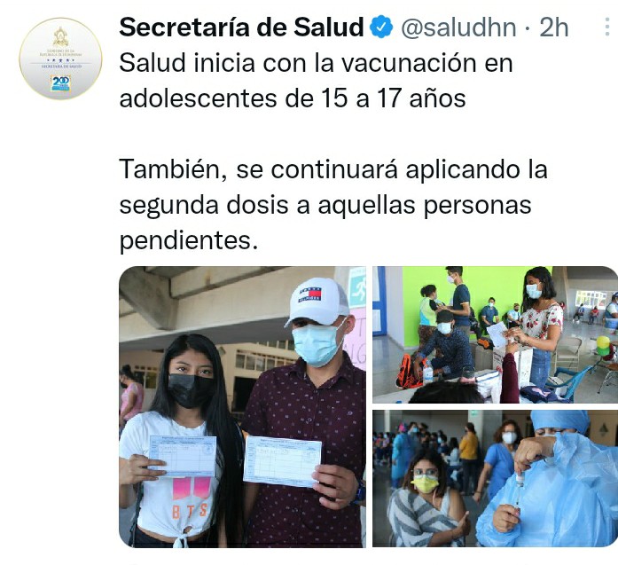 ERIKCAMACHOTV's tweet photo. En #Honduras ya están vacunando a adolescentes de 15 a 17 años, con las vacunas donadas por México...

¿Y aquí por qué no? 😡 https://t.co/r0pJvmAuma