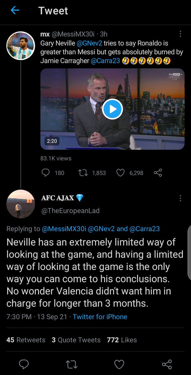 SneakyMessi's tweet photo. Absolute truth! Like when the debate came up, @TheEuropeanLad made his point, the most ridiculous response from a Ronaldo fan came in talking about shirt sales to tell who is better. Lmao https://t.co/67WGmuFsXm