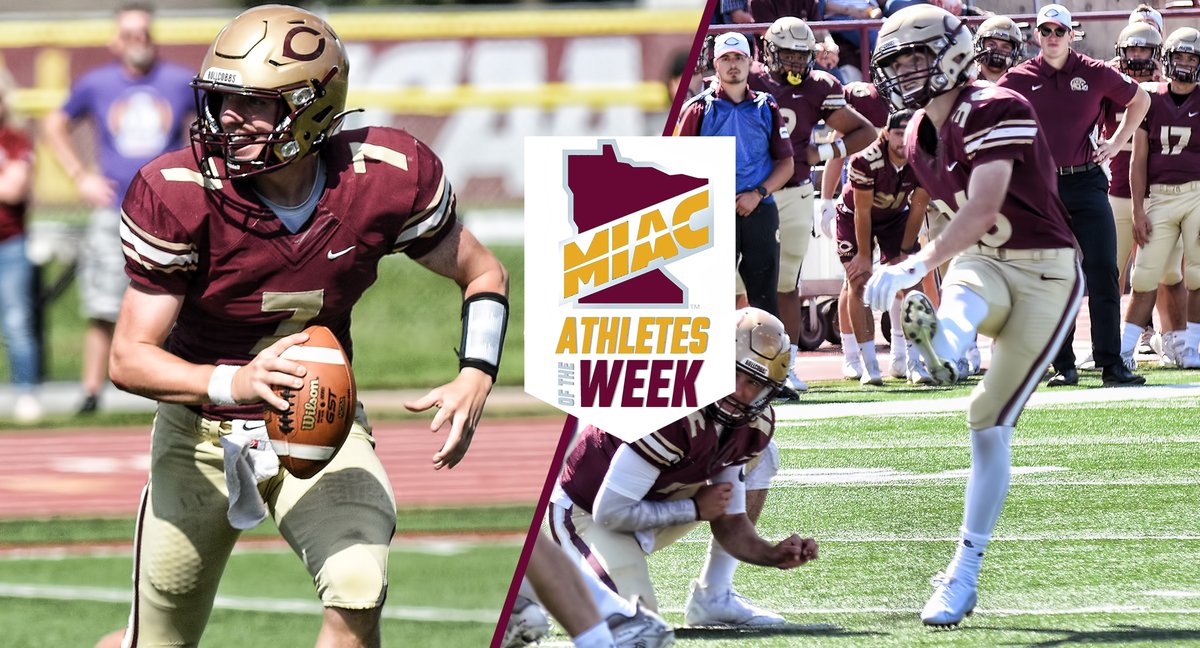CobberSID's tweet photo. CORNGRATS to Cobber football senior Tanner Dubois who was named the MIAC Offensive Player of the Week &amp; freshman Damien Silus who earned MIAC Special Team Player of the Week honors for their outstanding games vs. Presentation. #RollCobbs🌽

📰:  https://t.co/YiLZWEH62l https://t.co/bt2Buh8rhx
