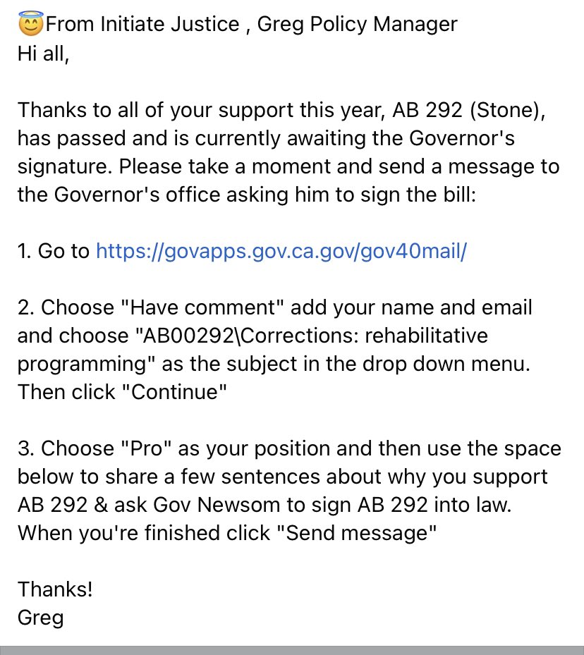 Please see below. This is for AB292. We need you all to send Gov Newsom a letter.