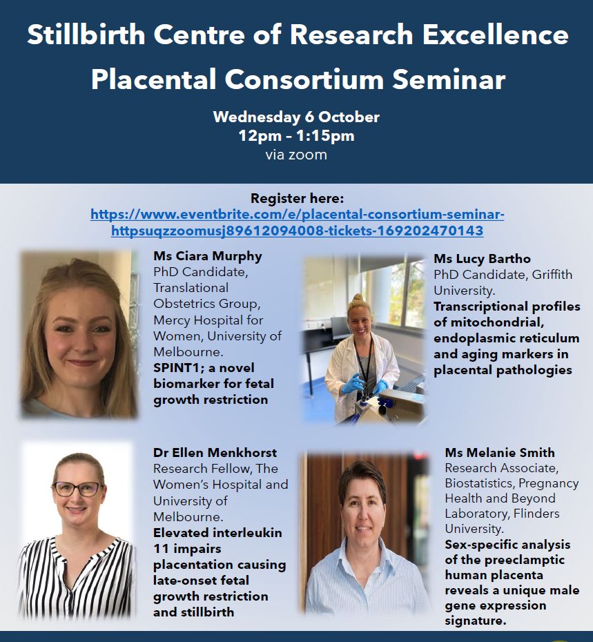 #StillbirthCRE's Placental Consortium Seminar.

Wednesday 6 October 12-1pm.

Register via the link below.

tinyurl.com/69w8jyr3