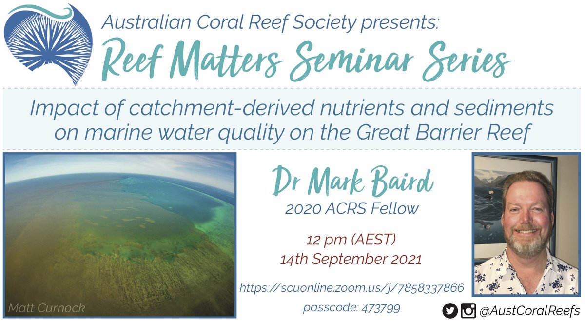 TODAY: Join us at 12pm to listen to Dr Mark Baird talk about the impact of catchment-derived nutrients and sediments on marine water quality on the Great Barrier Reef.
scuonline.zoom.us/j/7858337866
Passcode: 473799