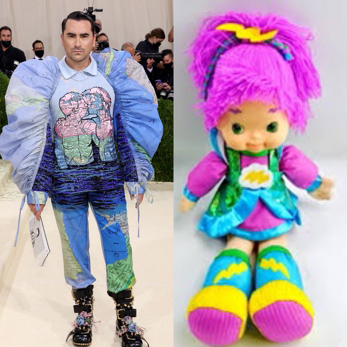 jacitwidwell's tweet photo. Dude. Is @danjlevy the new Stormy Rainbow Brite? #MetGala https://t.co/SpjHDMzX25