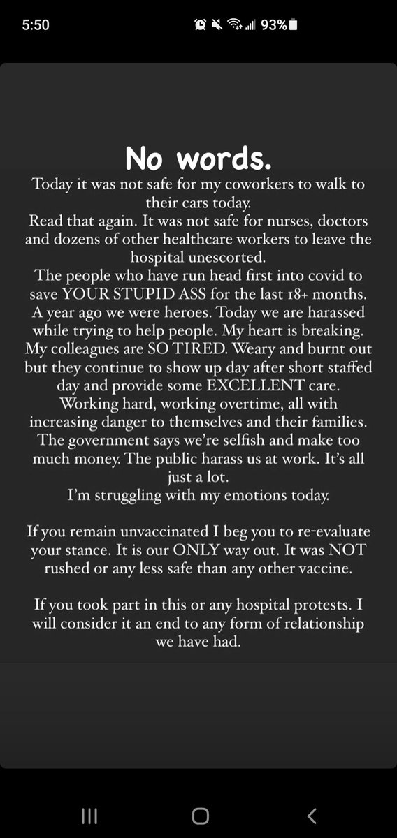 balaneski's tweet photo. My cousin, who is a nurse here in Edmonton, just posted this on her Instagram.

Seriously WTF is wrong with you people.  Get a fucking life and leave healthcare workers alone.

#abhealth https://t.co/2JHFxy1nWu