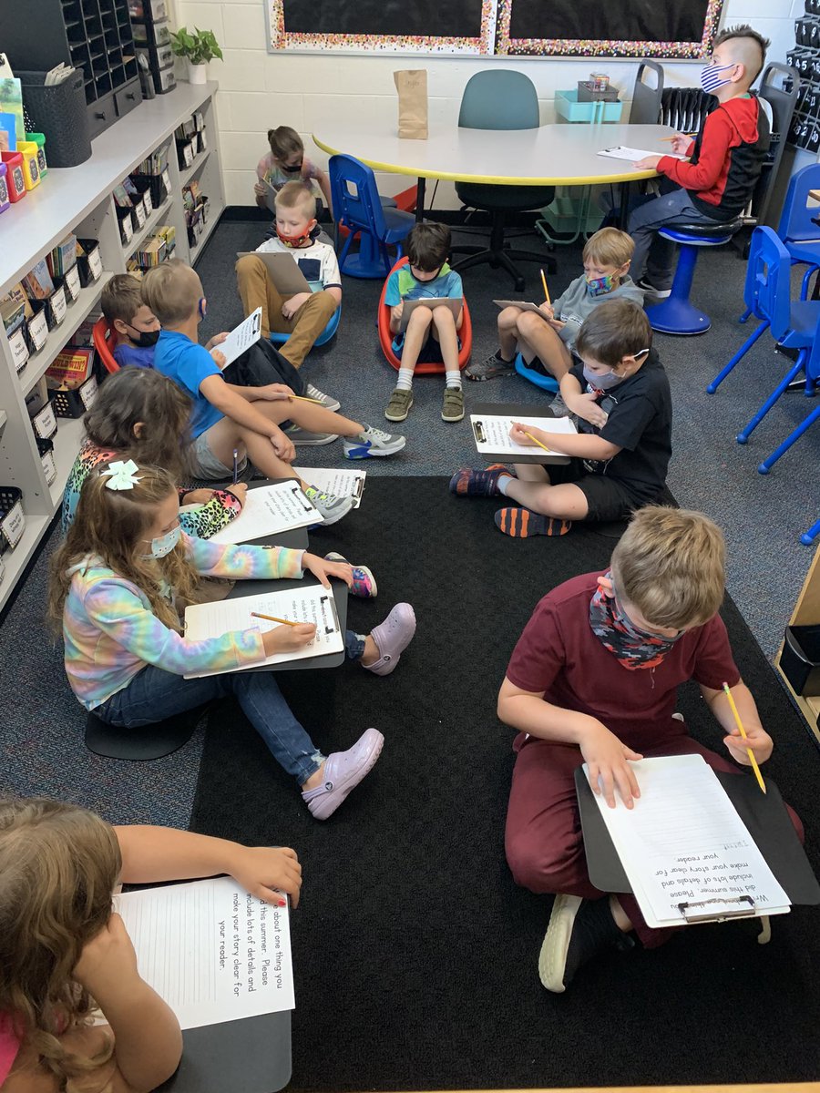 MsDewitt's tweet image. These kiddos love using their flexible seating while working hard on their writing 😊📝