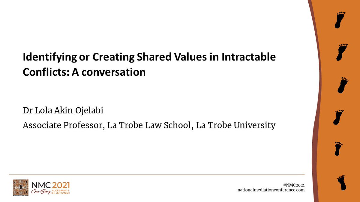 It was a lovely and stimulating virtual National Mediation Conference 2021 from Alice Springs! We celebrated Indigenous peace practices and practitioners. I presented on a values-based approach to peace in a conflicted world. Thanks #NMC,  conf. hosts and engaged participants!