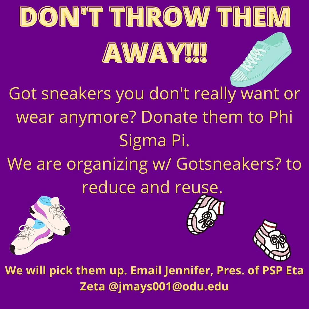 psp_odu's tweet photo. Pass those old sneakers our way!!! Email or text 7577537987💜💛💜👟 https://t.co/jB3uqge5ni