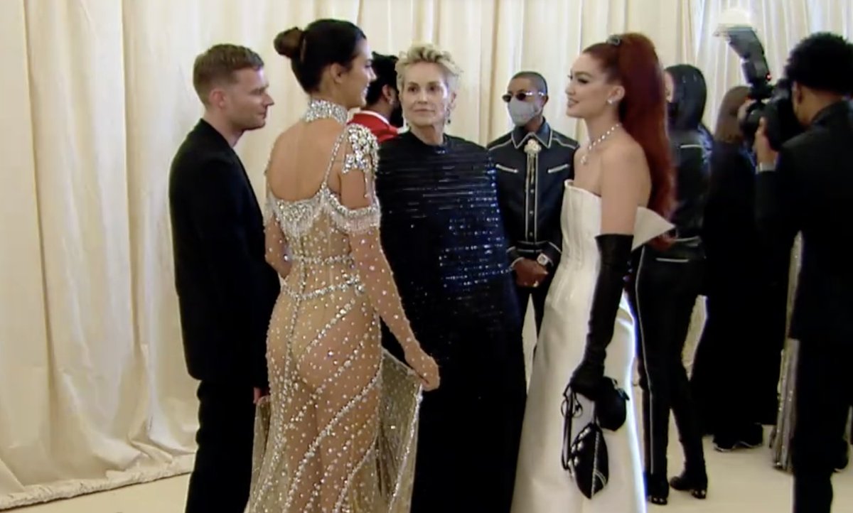 Forever thinking about Sharon Stone making small talk with Kendall Jenner and Gigi Hadid in the #MetGala arrival line