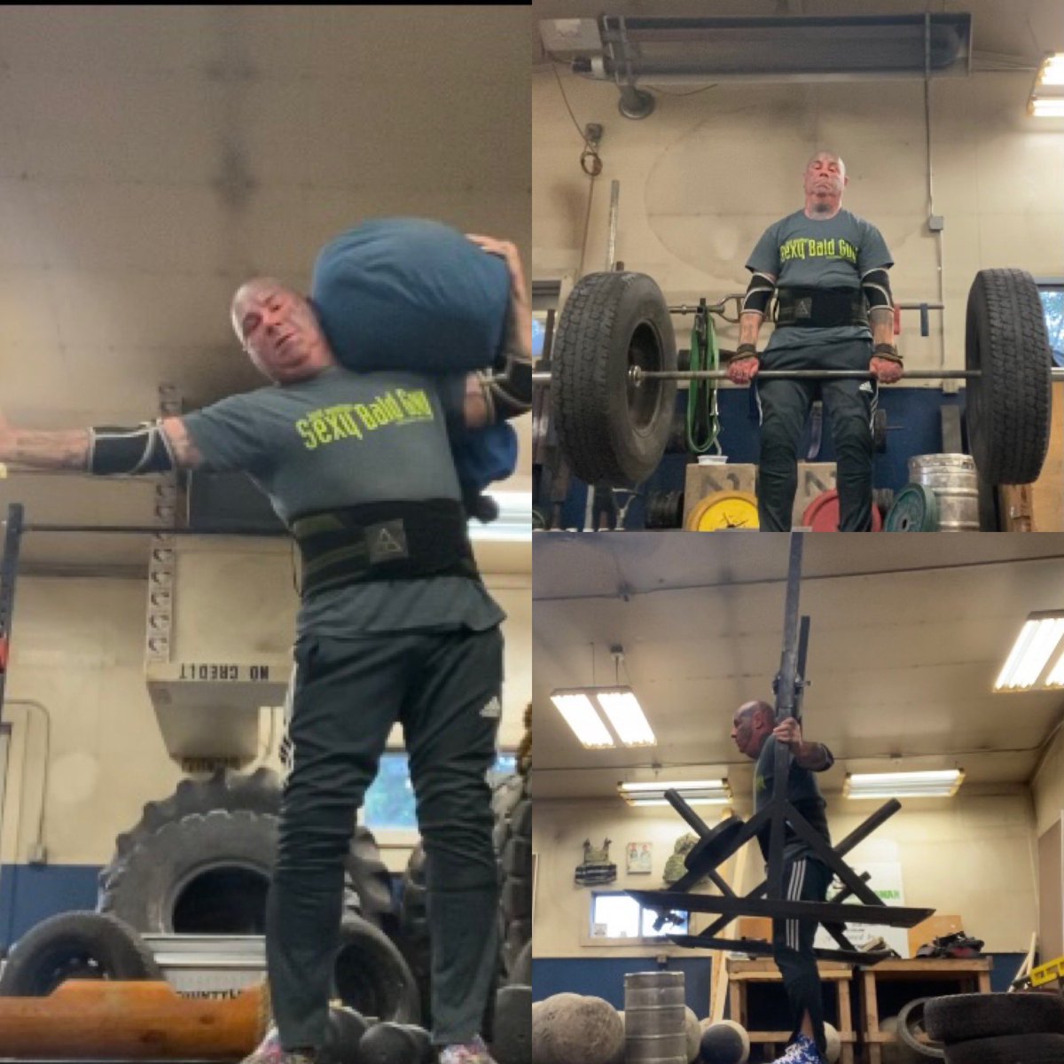 RogerHillJr's tweet image. Great #strongmantraining at WorkHorse Gym Inc. tonight 😀💪🏋️‍♀️ yoke squats for reps…150lb sandbag to shoulder for 5 reps…tire deadlifts 3 sets for reps of 14, 12, and 10 😀