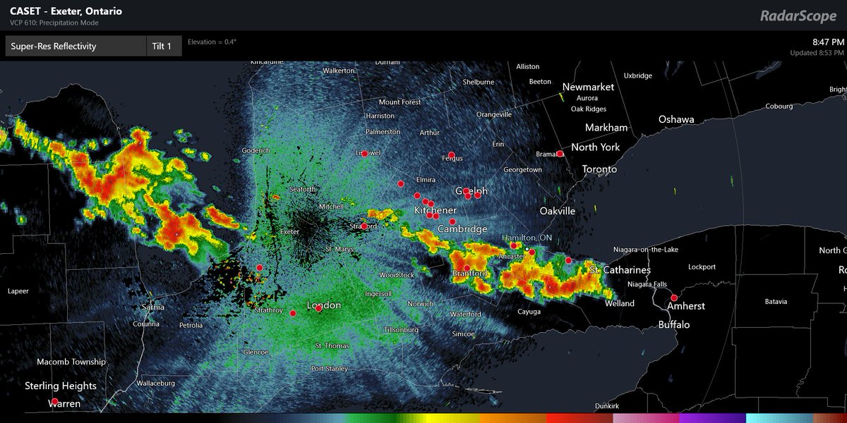 Me: *typing up blog entry about last night's derecho*

Outside: *loudest thunder ever*

Last I looked at the radar (an hour ago) it was just rain... now the radar has absolutely exploded. KBUF, which I usually use for storm tracks, is offline but here's CASET: https://t.co/15EH4M9rG4