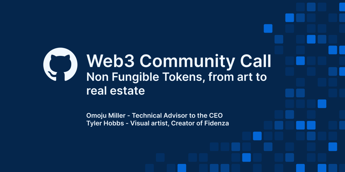 And we are back!
The next GitHub Web3 Community Call is all about #NFTs!

Join me in conversation with <a href="/tylerxhobbs/">Tyler Hobbs Studio</a> and <a href="/tonytimetables/">Tony Jaramillo</a>
Wednesday, Sept 15th, 9:00 AM PST.
youtu.be/Bufm7VR4nfg