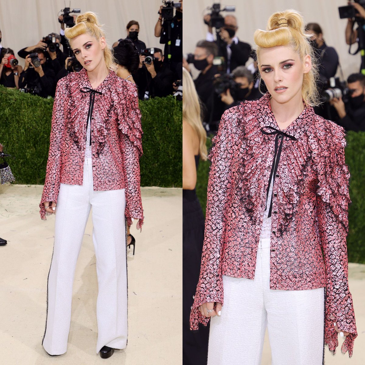 Não mentiram ao dizer que ela é o momento, tá? Kristen Stewart roubou a cena ao desfilar pelo tapete vermelho do #METGala. A mulher está um luxo! Pode anotar que é a próxima indicada ao Oscar, hein?! Kkkkk Rainha demais! (📸: Getty)