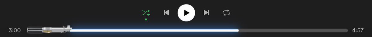 veronicawipp's tweet photo. So I discovered this today and I just feel like everyone NEEDS to know..
Star Wars songs on Spotify turn the playbar into a LIGHT SABER. AND it changes colors when you click it. Your welcome. https://t.co/J3pBIDPUId